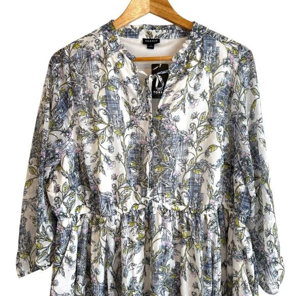 Torrid Mini Clip Dot Front Keyhole White and Blue Floral Dress Torrid Size 1 NWT - Picture 5 of 9